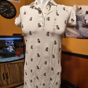 White Polo Shirt with Red and Black Pattern